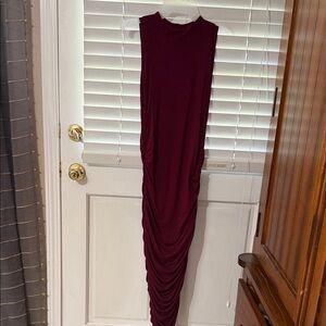 Ruched Burgundy Sleeveless Dress